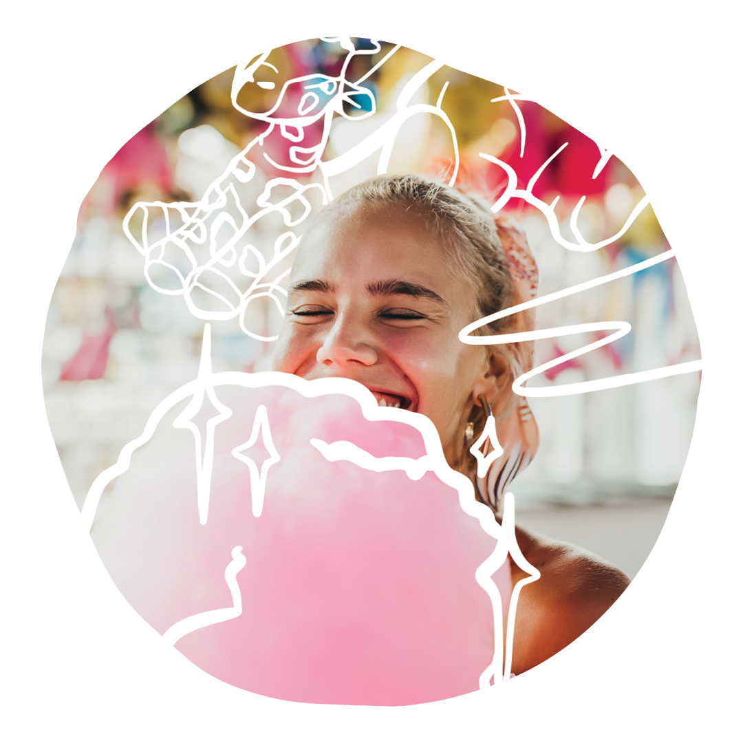 woman eating cotton candy woman eating cotton candy